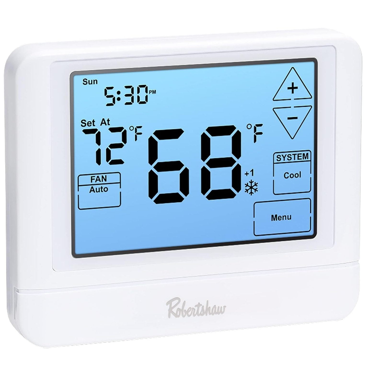 White 7-Day Programmable Touchscreen Thermostat with Blue Backlight