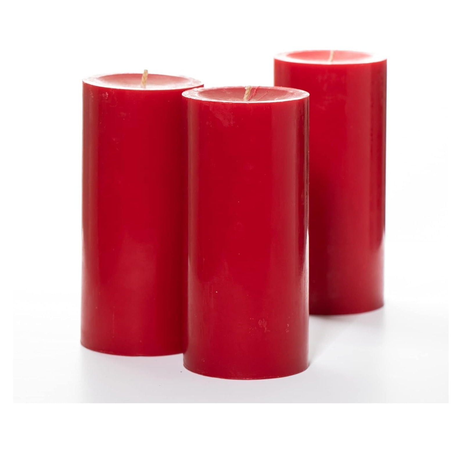HYYYYH Set of 3 Red Pillar Candles 3" x 6" Unscented Dripless for