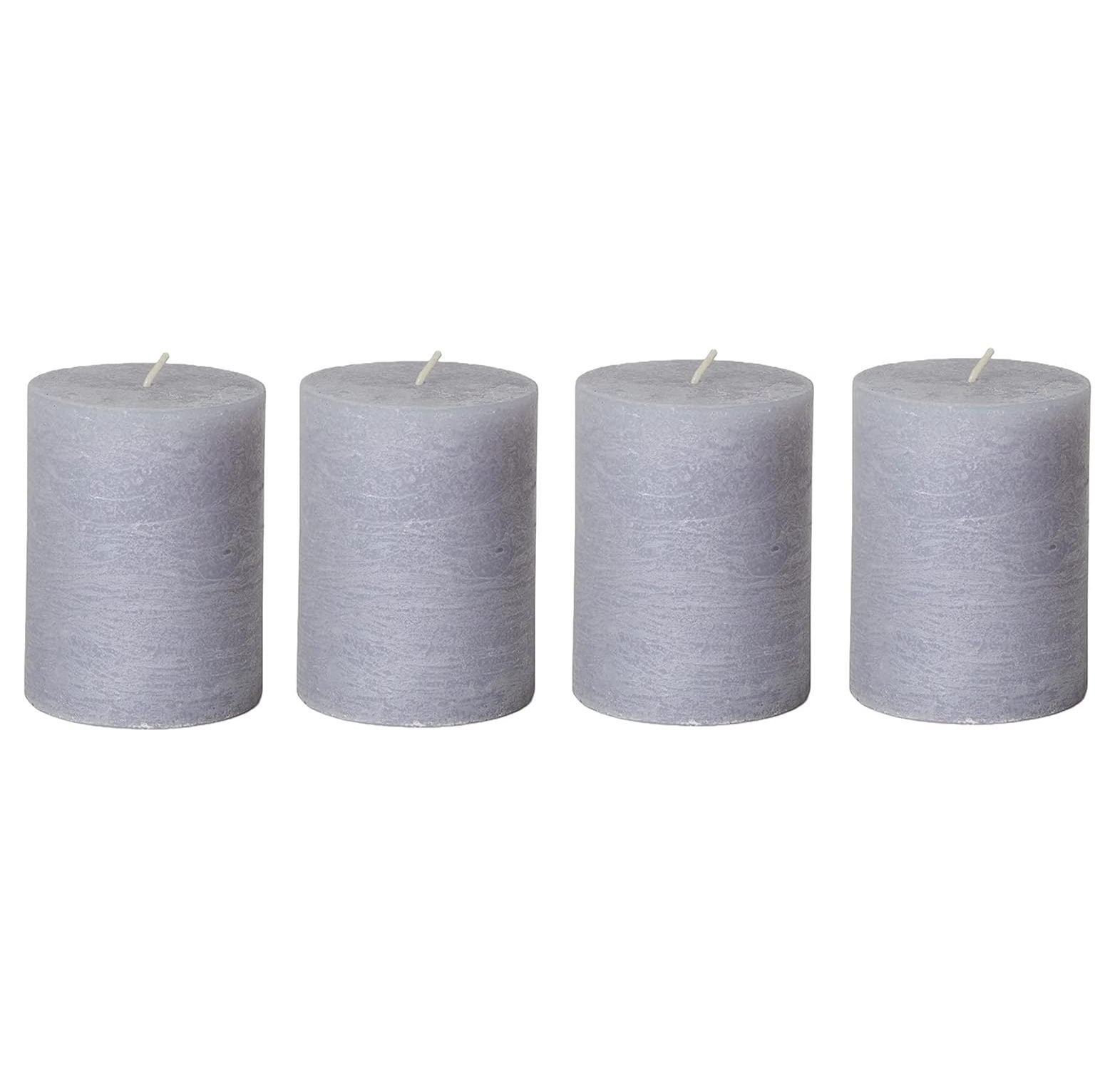 HYYYYH Set of 4 Rustic Cement Gray Pillar Candles for Wedding, Birthday