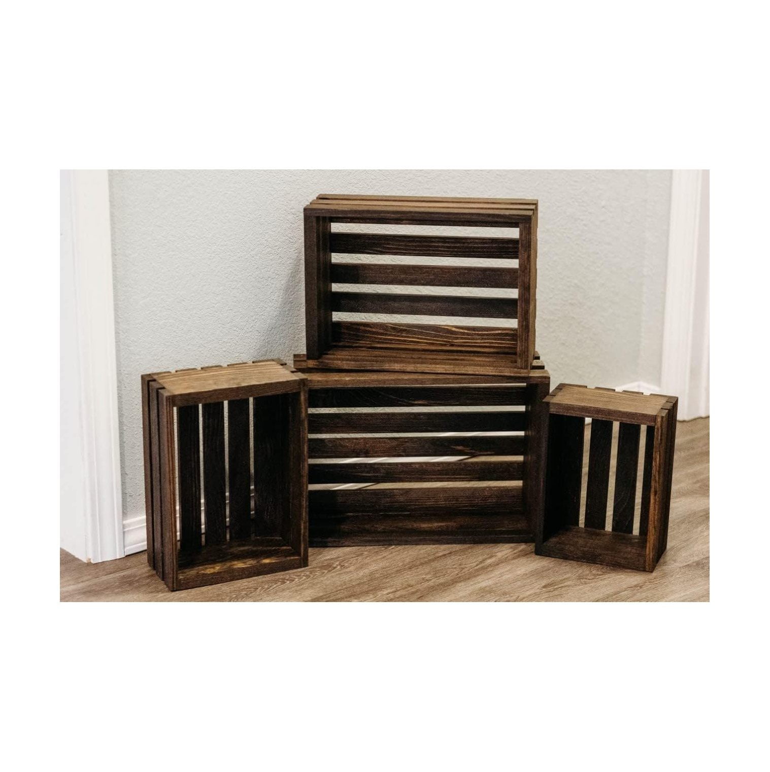 HYYYYH Vintage StainedRustic Wood Crates Set of 4