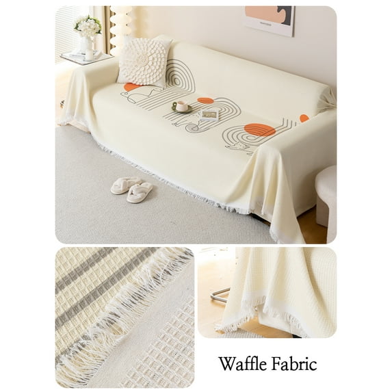 HYwys Chenille Sofa Towel for living room French Style home decoration Sofa Cover Couch Cover Tassel edge Waffle cushion (Simple line,180X230cm)