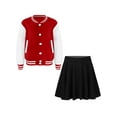 thumbnail image 1 of HYwys Kids Girls Cheerleading Uniform Long Sleeve Baseball Outerwear with Pleated Skirts Sports Suits Red Grey 7 8, 1 of 6