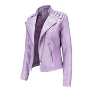 HYwys Leather Jacket Women Slim Fit Womens Thin Lapel Collar Motorcycle Transitional Coats Army Green XXXXL