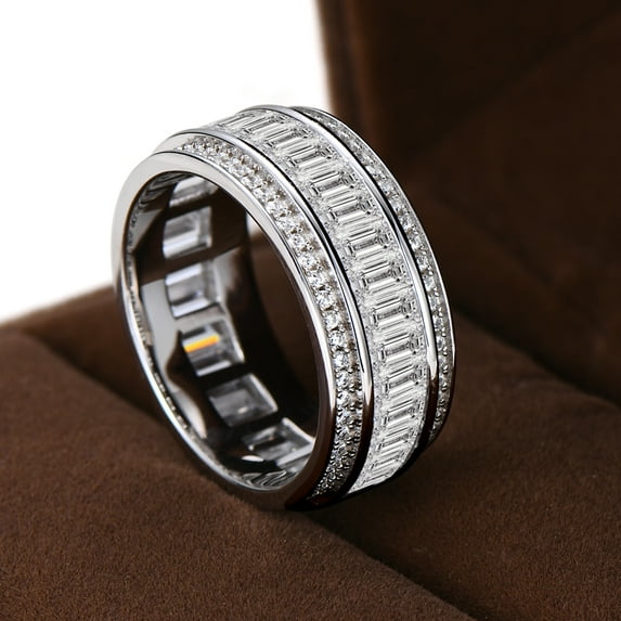 HYwys Luxury 5A CZ Full Eternity Ring Band Silver 925 Wide Wedding Promise Rings for Women Men Zircon Diamond Engagement Jewelry