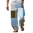 thumbnail image 1 of HYwys Men s Beach Pants Plaid Patchwork Loose Straight Casual Pants Yoga Vacation Drawstring Trousers, 1 of 5