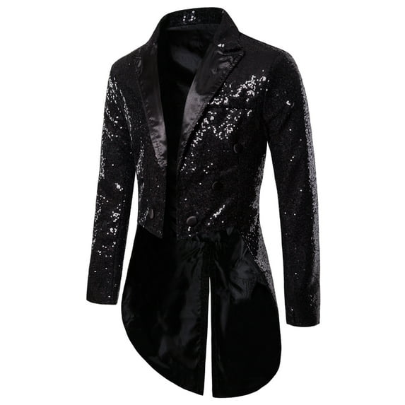 HYwys Mens Sequin Tuxedo Jacket Slim Fit Tailcoat Dress Coat Swallowtail Dinner Party Wedding Blazer Suit