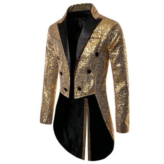 HYwys Mens Sequin Tuxedo Jacket Slim Fit Tailcoat Dress Coat Swallowtail Dinner Party Wedding Blazer Suit