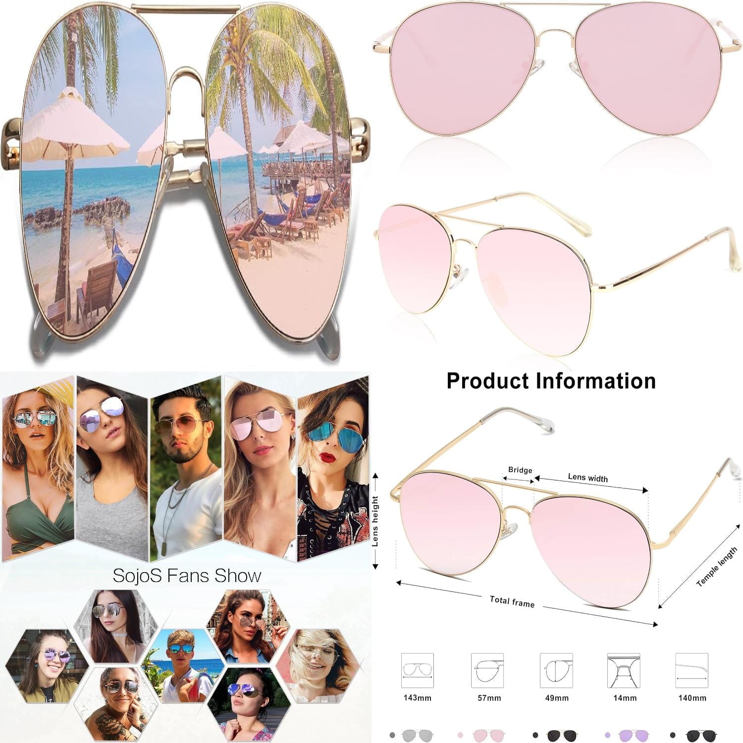Classic Aviator Sunglasses Metal Spring Hinges SJ1030 Silver Classic Aviator Sunglasses for Women Men Metal Spring Hinges  main image 2