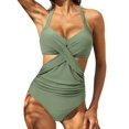 thumbnail image 1 of HYwys Women Criss Cross Halter One Piece Swimsuit Monokini Cut Out Tummy Control Bathing Suit Swimwear Green XL, 1 of 4