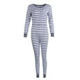 thumbnail image 1 of HYwys Women Sleepwear Romper Jumpsuit Stripe V Neck Long Sleeve One Piece Bodysuit Lounge Pajamas Gray M, 1 of 4