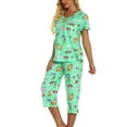 thumbnail image 1 of HYwys Women's Cute Pajama Set Cotton Capri Loungewear Soft Short Sleeve Pjs Comfy Pants Lounge Two Piece Patterned Print Sleepwear Green X-Large, 1 of 5