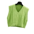 thumbnail image 1 of HYwys Women s V Neck Knit Sweater Vest Solid Color Argyle Preppy Style Sleeveless Crop Knit Pullover Tops Vest, 1 of 5