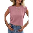 thumbnail image 1 of HYwys Womens T Shirts Summer Short Sleeve Textured Tops Crew Neck Cap Sleeve Shirts Knit Solid Loose Casual Basic T Shirts Tee Blouses Pink XL, 1 of 7