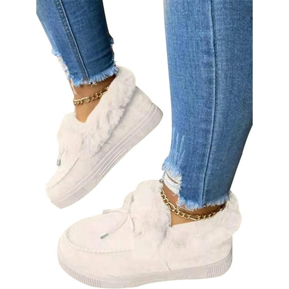 HYwys Womens Winter Boots Bowknot Loafers Moccasin Warm Furry-Lined Slipper Outdoor