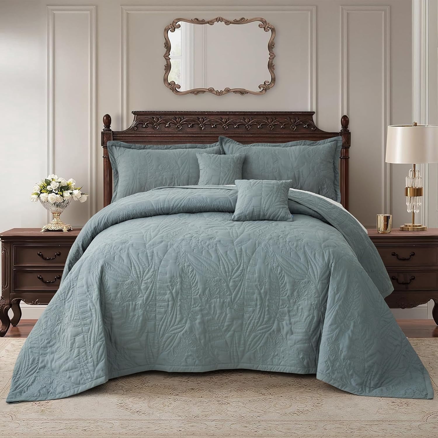 Hy Pattern HZ & HY Botanical Oversized Queen Bedspread, Leaves Pattern Stitching ...