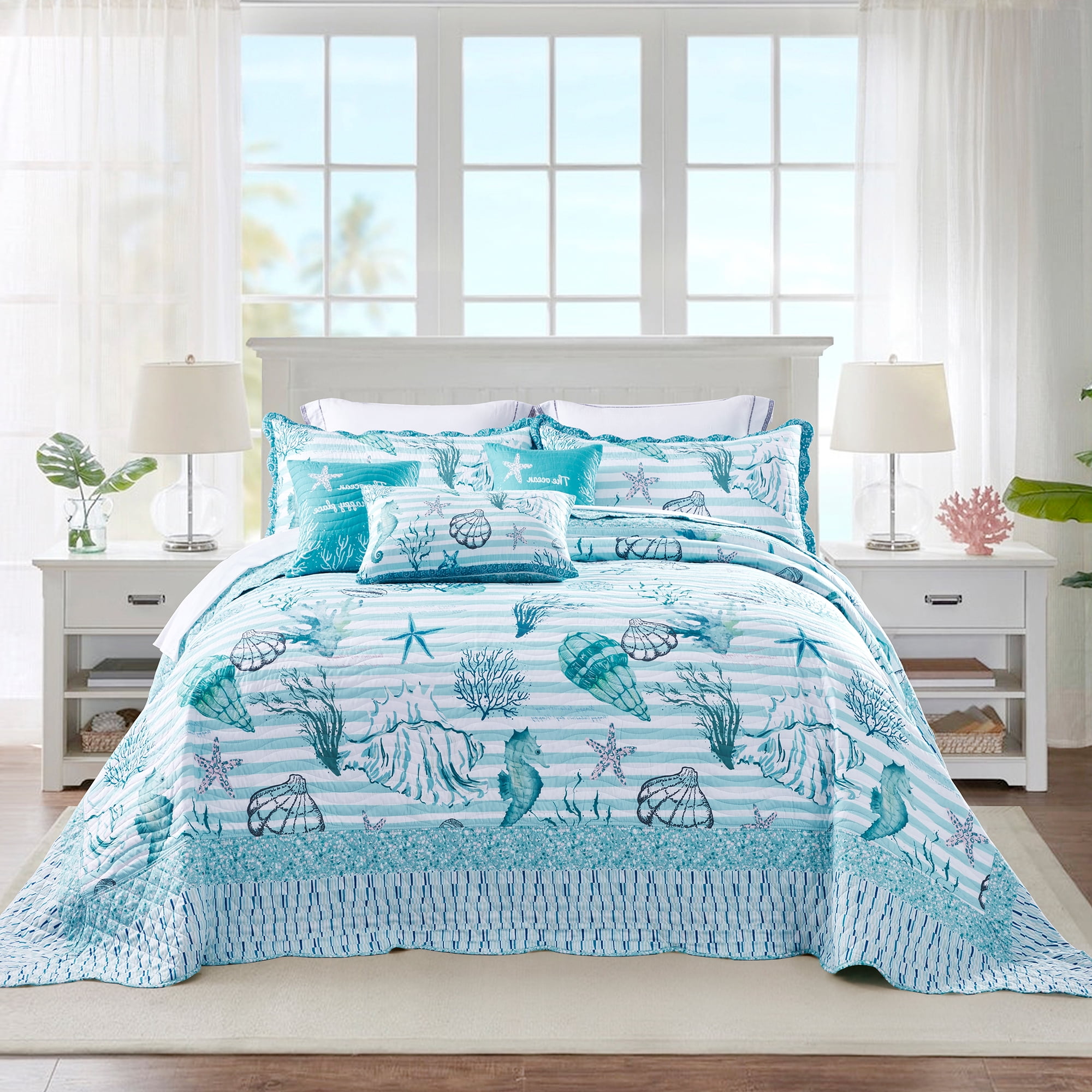 Shell Bedspread HZ & HY Coastal Oversized King Bedspread, Lightweight Beach Bedding ...