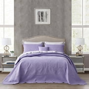 HZ & HY Oversized King Bedspread 128x120 Extra Wide, Ultrasonic Coverlet Bedding Set, Lightweight Thin Comforter, Reversible, 5 Piece, 100% Microfiber, Purple Lavender