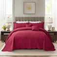 thumbnail image 1 of HZ & HY Oversized King Bedspread 128x120 Extra Wide, Ultrasonic Coverlet Bedding Set, Lightweight Thin Comforter, Reversible, 5 Piece, 100% Microfiber, Wine Red, 1 of 7
