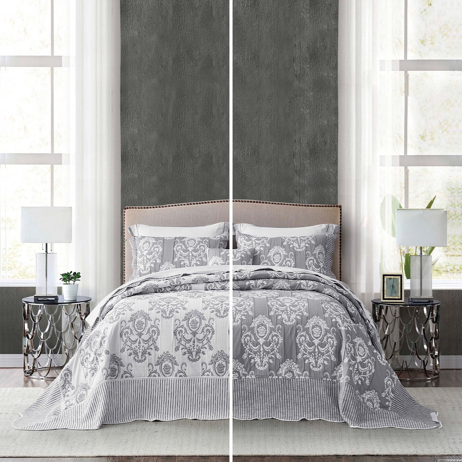 HZ & HY Oversized Queen Bedspread, Jacquard Matelasse Damask Pattern ...