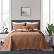 HZ & HY Oversized Queen Bedspread - Shabby Chic Rustic Look - Enzyme Washed, Ultra Soft & Lightweight, Reversible, Cotton/Polyester, 5 Piece, Queen, Toasted Nut