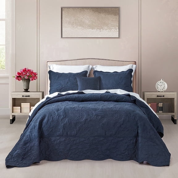 HZ & HY Oversized Queen Size Bedspread 102x118 - Paisley Pattern Quilt Set - Gorgeous & Elegant Style Bedding Coverlets, Reversible, Lightweight, 5 Piece, Polar Night