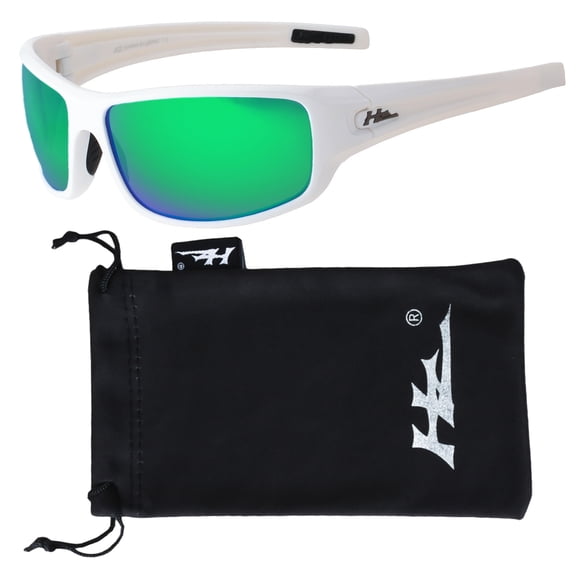 HZ Series Arkana - Premium Polarized Sunglasses by Hornz (Gloss White, Emerald Green Mirror)