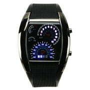 HZ4641 Unisex Blue Binary LED Light Dot Matrix Car Meter Dial Waterproof Aviation Wrist Watch with Date /Week (Black)