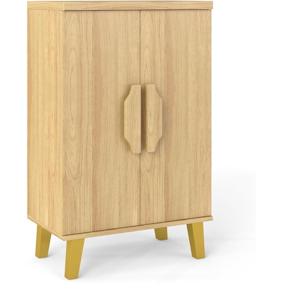 HZAT 2-Door Buffet Cabinet, Modern Storage Cabinet with 3 Detachable Shelves, Exquisite Handles, Raised Legs, Freestanding Sideboard for Kitchen, Pantry, Dining Room, Living Room, Natural