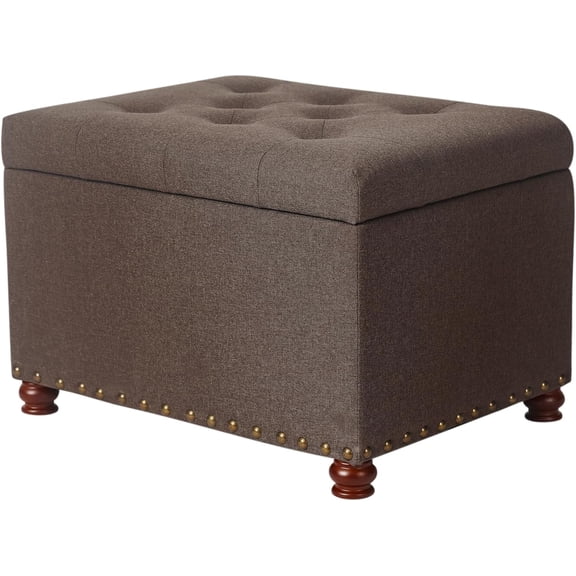 HZAT 24" Fabric Storage Ottoman - Coffee Rectangle Foot Rest Stool for Living Room, Bedroom - Button Tufted