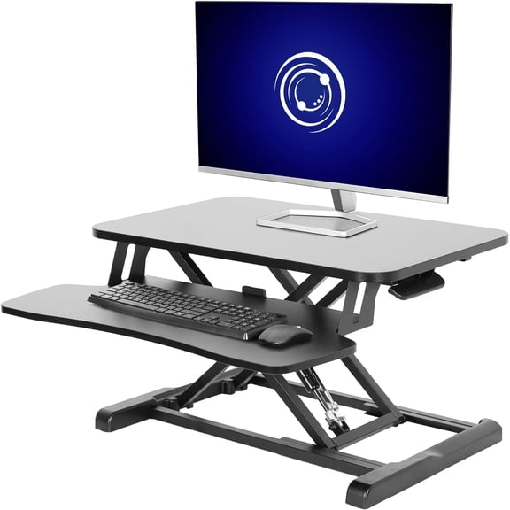HZAT 26" Desk Converter, Height Adjustable Sit-Stand Riser, Dual Monitor & Laptop Workstation w/Keyboard Tray, Black