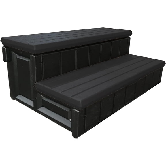 HZAT 36" Wide 2-Tier Hot Tub Steps - Non-Skid, Easy Install, Sturdy Spa Steps - Black