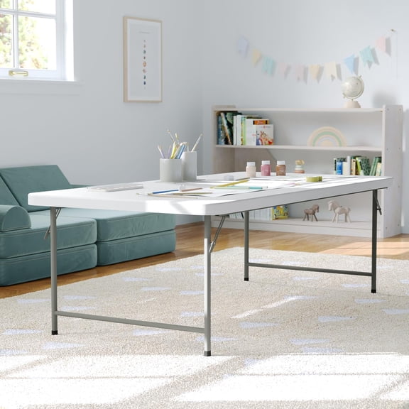 HZAT 4.93ft Kids Granite White Plastic Folding Table