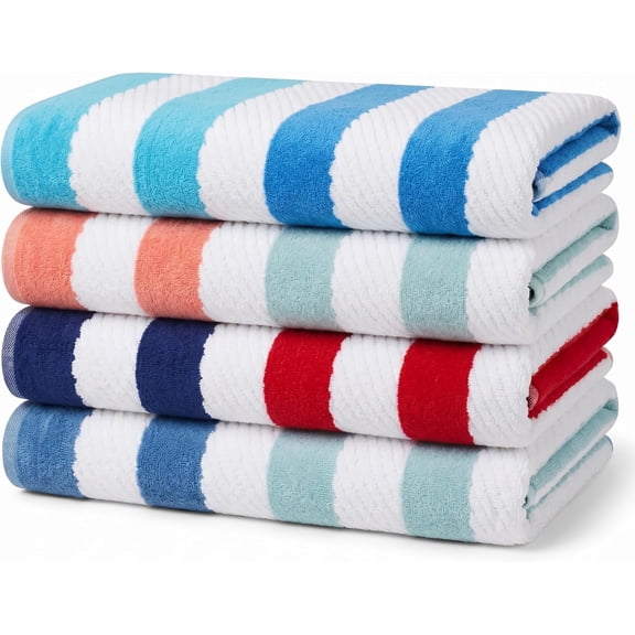 HZAT 4-Pack Oversized Beach Towels, 32"x64" 100% Cotton Velour, Soft, Absorbent & Quick-Drying Pool Towels