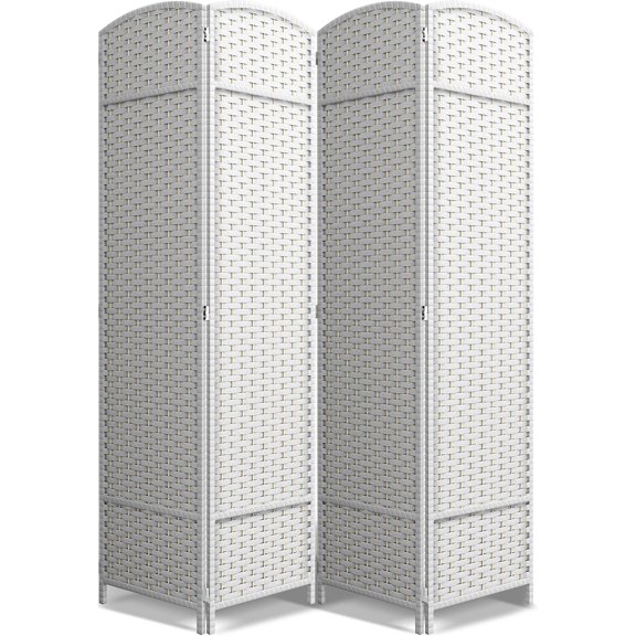 HZAT 4 Panel Room Divider 6 ft. Tall - Privacy Screen, Extra Wide, Double Hinged, Mesh Hand-Woven Design for Room Separation, Office, Home