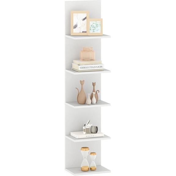 HZAT 5-Tier Wall Shelf, Vertical Column Storage Organizer with Expansion Screws, Decorative Wall Mounted Shelving, Floating Wooden Display Shelf for Living Room, Kitchen, Bathroom (1,White)