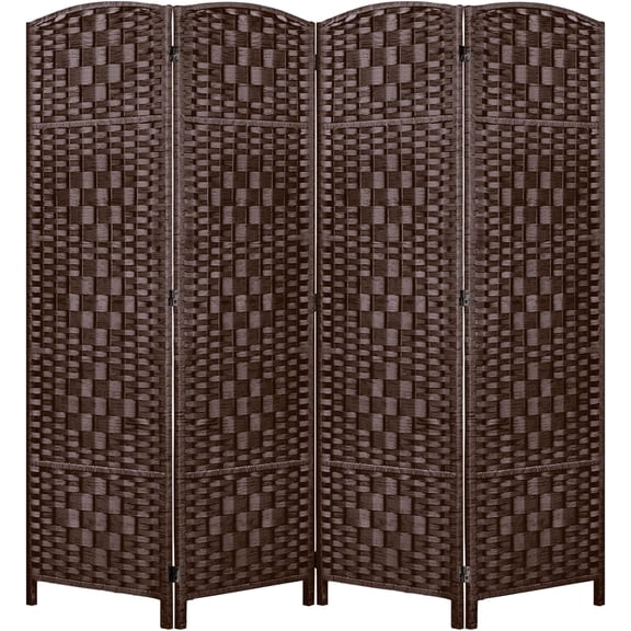 HZAT 6ft Tall 4-Panel Room Divider, Brown Folding Privacy Screen, 16in Wide Temporary Wall Partition for Living Room