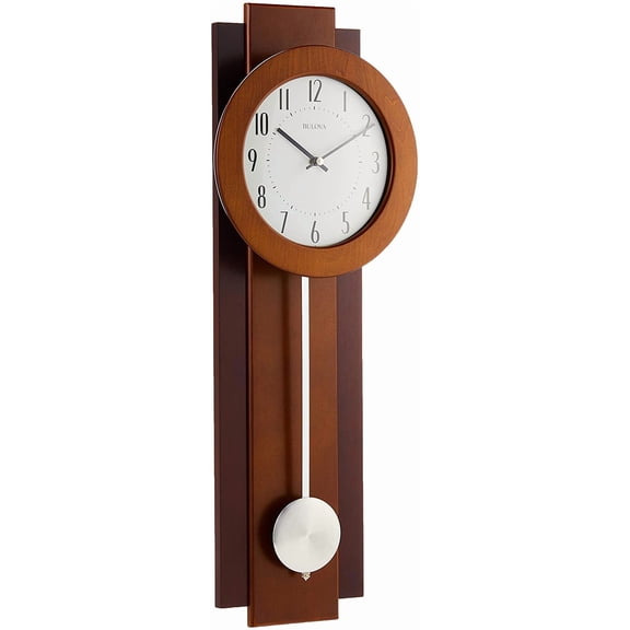 HZAT Avent 23.5" Wall Clock, Two-Tone Wood Case, Slow-Swing Pendulum, Arabic Numerals, Personalization Plate