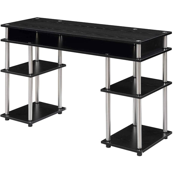 HZAT Designs2Go 47.25" Tool-Free Student Desk, Black - Contemporary Office, Dorm, Vanity w/ 5 Storage Shelves