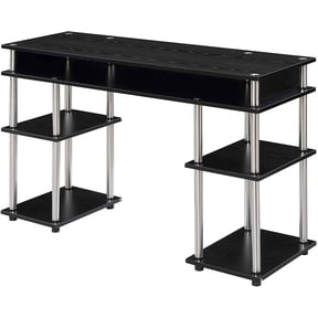 HZAT Designs2Go 47.25" Tool-Free Student Desk, Black - Contemporary Office, Dorm, Vanity w/ 5 Storage Shelves