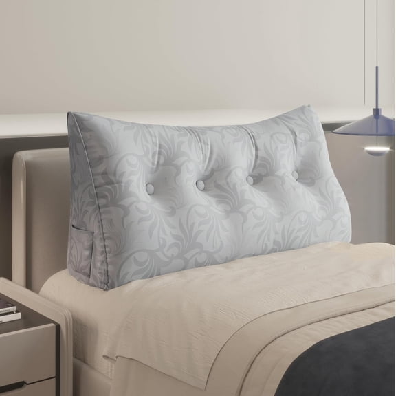 HZAT Full Size Headboard Pillow for Bed, Daybed & Bunk Bed - Jacquard Satin 100% Cotton Wedge Pillow, Light Grey
