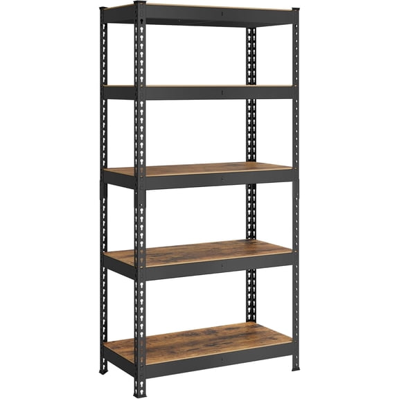 HZAT Heavy Duty 5-Tier Garage Storage Shelves, Adjustable Boltless, 2310 lbs, Divisible, 70.9"H x 35.4"W x 17.7"D, Black & Rustic Brown