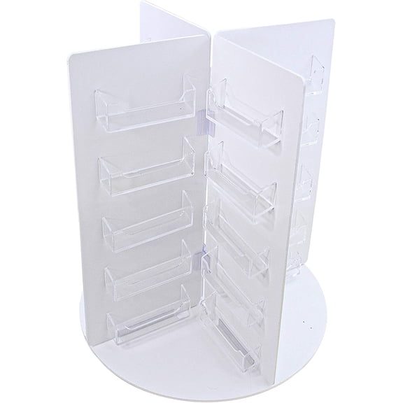 HZAT Rotating 40-Slot Business Card Holder, Clear Acrylic & White PVC Counter Display for 3.5"x2" Cards