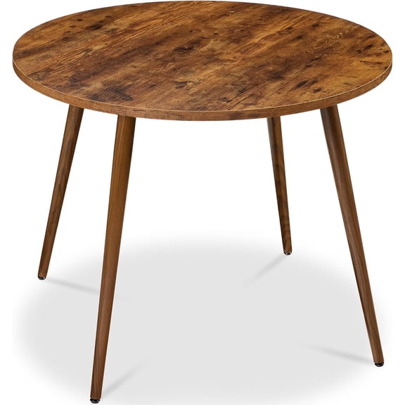 HZAT Round 35.5in Dining Table for 4 w/Sturdy Wood Finish Steel Legs, Mid Century Modern, Space-Saving, Small Space Circle Dinette for Home, Kitchen, Apartment - Medium Brown