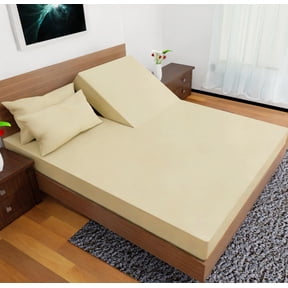 HZAT Split Top Queen Sheets for Adjustable Bed - 4-Pcs Set, 16" Deep Pocket, Egyptian Quality, Wrinkle-Free (Tan)