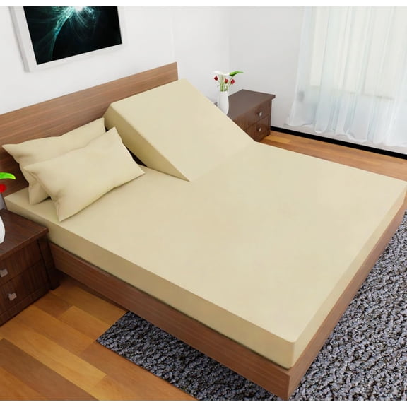 HZAT Split Top Queen Sheets for Adjustable Bed - 4-Pcs Set, 16" Deep Pocket, Egyptian Quality, Wrinkle-Free (Tan)