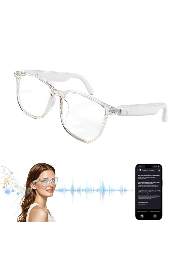 Smart Glasses with AI,Bluetooth Glasses with 110+ Translation,Smart Glasses for Men&Woman,Multifunctional Bluetooth Glasses for Women Clear