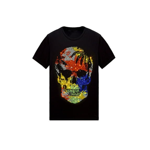HZCX FASHION Mens Cool Design Shiny Rhinestone Graphic Tshirts Short Sleeve Animal Skull Crewneck Tees Soft Cotton Tops(Color skull Black,M)