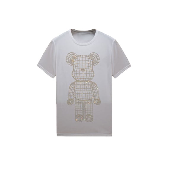 HZCX FASHION Mens Cool Design Shiny Rhinestone Graphic Tshirts Short Sleeve Animal Stand bear Crewneck Tees Soft Cotton Tops(Stand bear White,S)