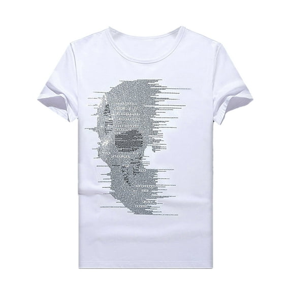 HZCX FASHION Mens Graphic Tees Bling Rhinestones Funny Tee Shirt Crew Neck Short Sleeve Novelty T-shirts Black White True Classical Skull Shirts(930 WHITE,M)