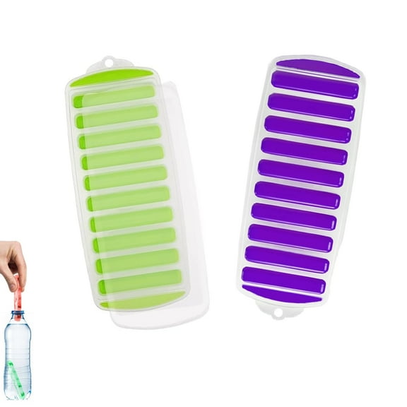 HZCrisp 2 Pack Silicone Ice Stick Tray with Lids, Long Ice Cube Mold for Sports Bottles, Easy Release, BPA-Free, Quick Freeze for DIY Drinks